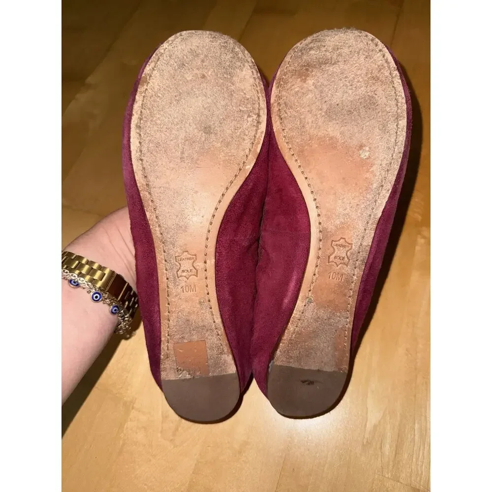 TORY BURCH Caroline Ballerina Flat Burgundy Leather 10
